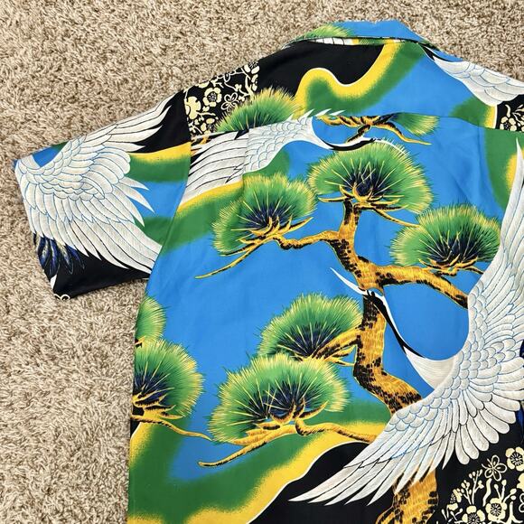 RARE Vintage 70’s Sears Hawaiian Japanese Cranes Button Up Camp Shirt Men Size L - Picture 7 of 10